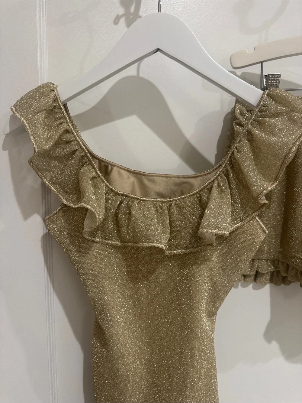 Oséree Kids Gold Lumière ruffled swimsuit & matching shorts size 10/12
